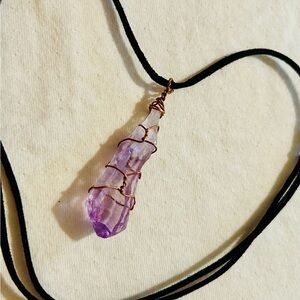 Purple Amethyst Wire-Wrapped Pendant Necklace